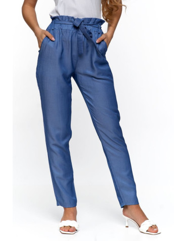 Spodnie damskie - Spodnie damskie eleganckie z wiązaniem w talii JEANS - produkt 1
