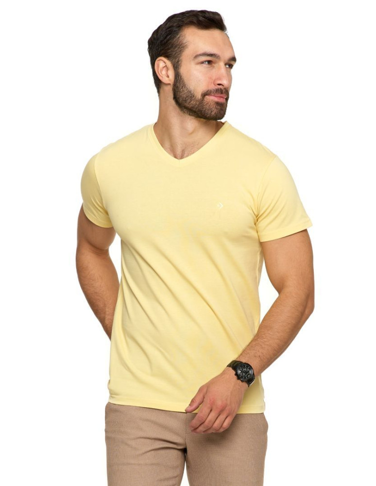 Koszulki, topy, koszule - Koszulka męska bawełna Premium T-shirt dekolt w serek ŻÓŁTY - produkt moraj.pl 1