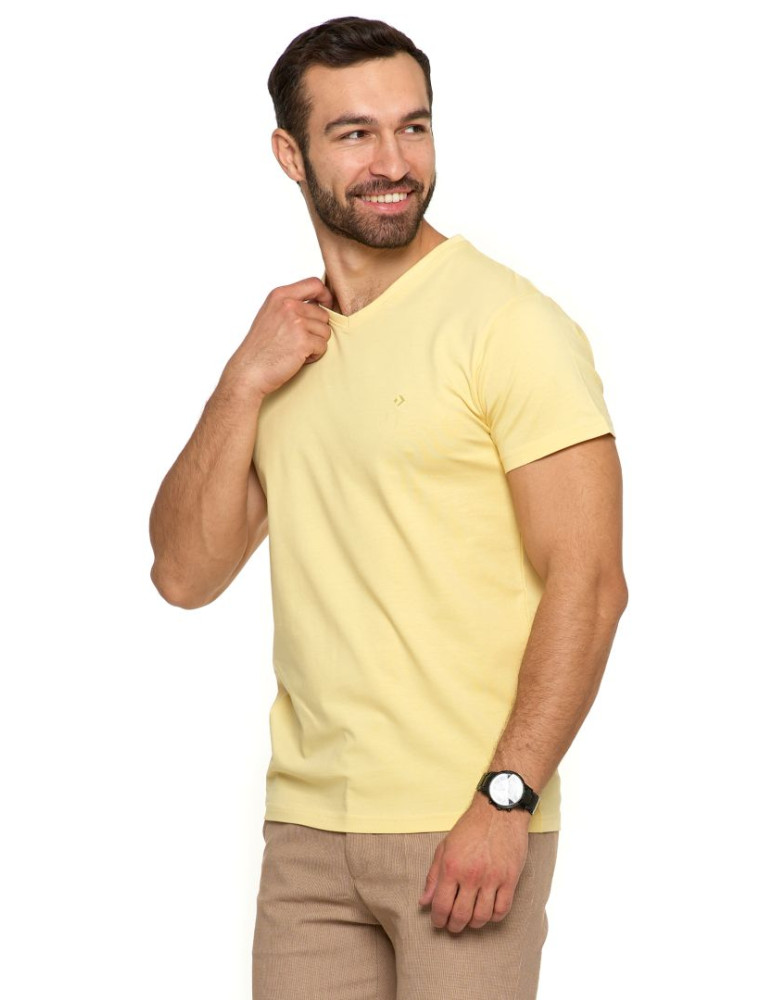 Koszulki, topy, koszule - Koszulka męska bawełna Premium T-shirt dekolt w serek ŻÓŁTY - produkt moraj.pl 2