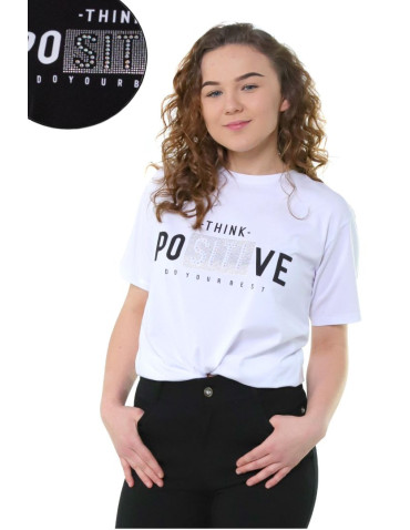 Koszulki i topy - T-shirt damski think positive BIAŁY - produkt 1