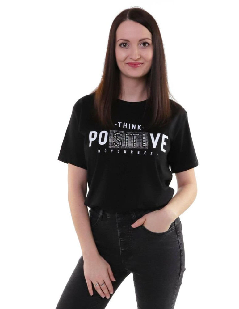 Koszulki i topy - T-shirt damski think positive CZARNY - produkt moraj.pl 1