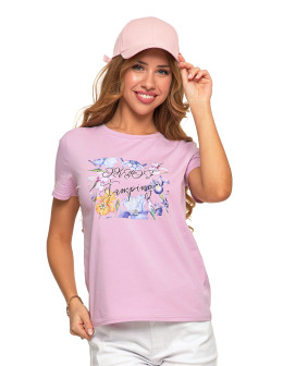 Koszulka damska T-shirt w kwiatowy wzór z perełkami