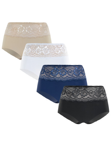 Bezszwowe - Figi damskie maxi bikini laserowo cięte z koronkowym pasem WIELOKOLOROWY - produkt 1
