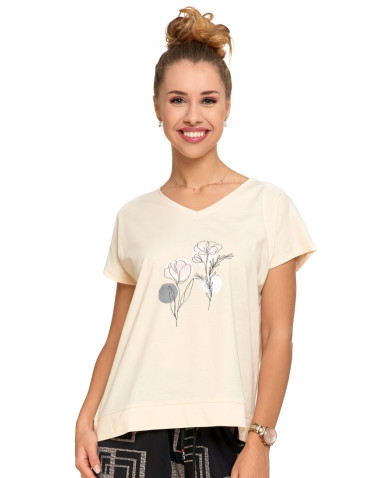 Koszulka damska T-shirt oversize w kwiatowy motyw