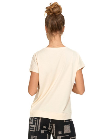 Koszulki i topy - Koszulka damska T-shirt oversize w kwiatowy motyw KREMOWY - produkt 3