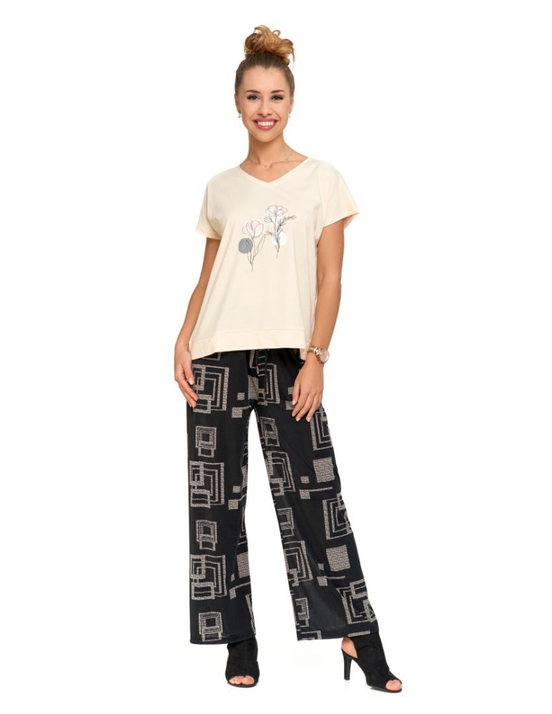 Koszulki i topy - Koszulka damska T-shirt oversize w kwiatowy motyw KREMOWY - produkt moraj.pl 4