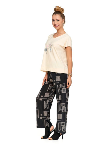 Koszulki i topy - Koszulka damska T-shirt oversize w kwiatowy motyw KREMOWY - produkt 5