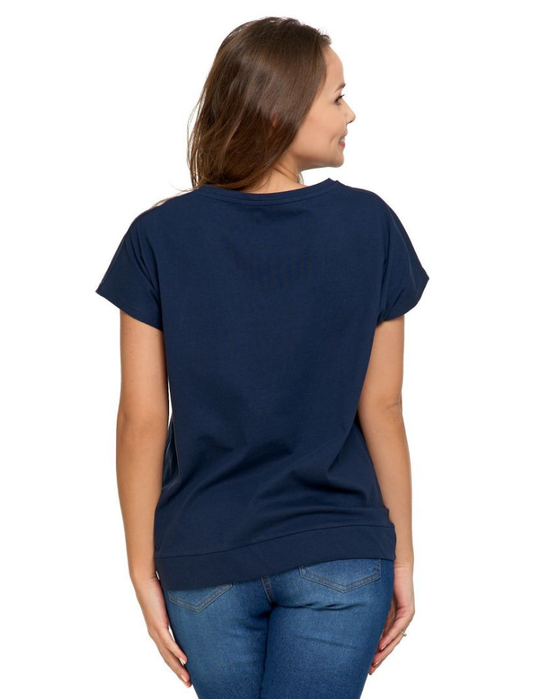 Koszulki i topy - Koszulka damska T-shirt oversize w kwiatowy motyw GRANATOWY - produkt moraj.pl 3