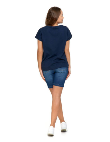 Koszulki i topy - Koszulka damska T-shirt oversize w kwiatowy motyw GRANATOWY - produkt 5