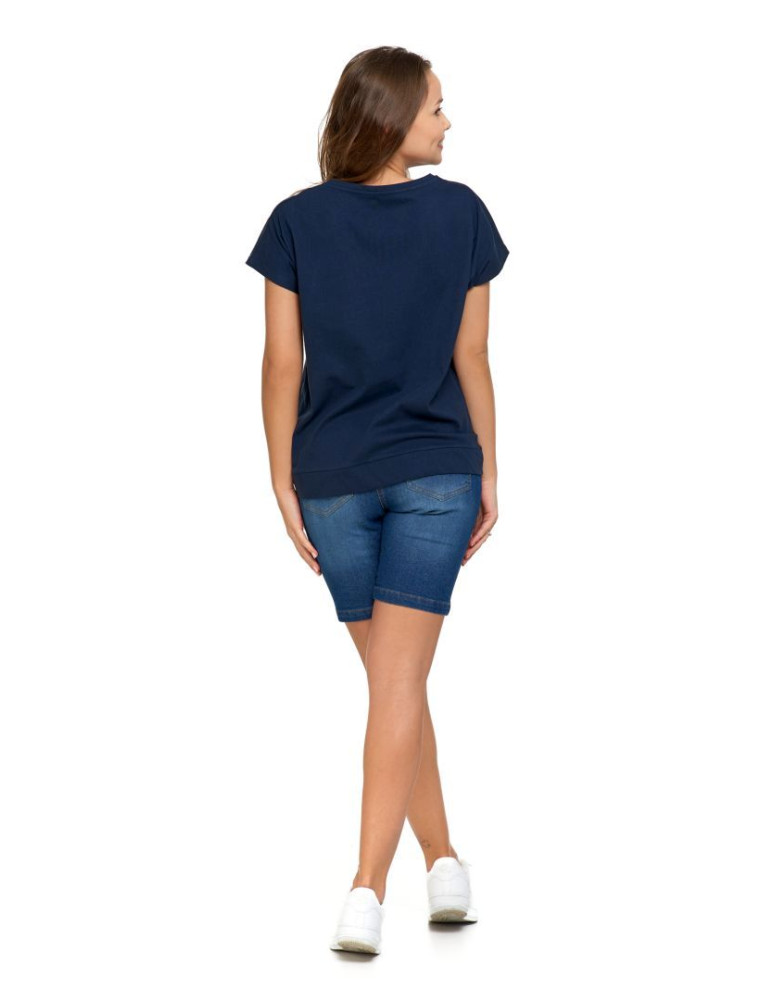 Koszulki i topy - Koszulka damska T-shirt oversize w kwiatowy motyw GRANATOWY - produkt moraj.pl 5