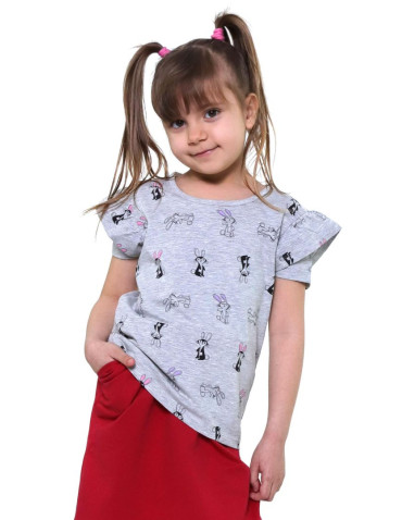 Dziewczynka - T-shirt dziewczęcy bawełniany króliczki JASNY SZARY - produkt 1