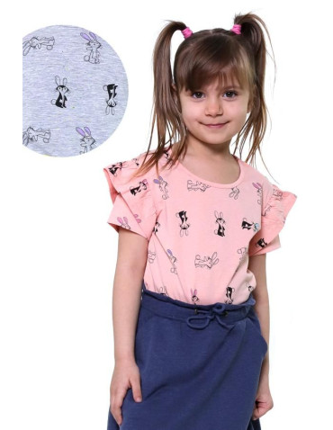 Dziewczynka - T-shirt dziewczęcy bawełniany króliczki RÓŻOWY - produkt 1