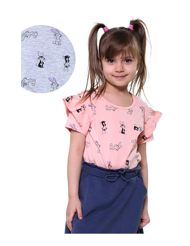 Dziewczynka - T-shirt dziewczęcy bawełniany króliczki RÓŻOWY - produkt moraj.pl 1