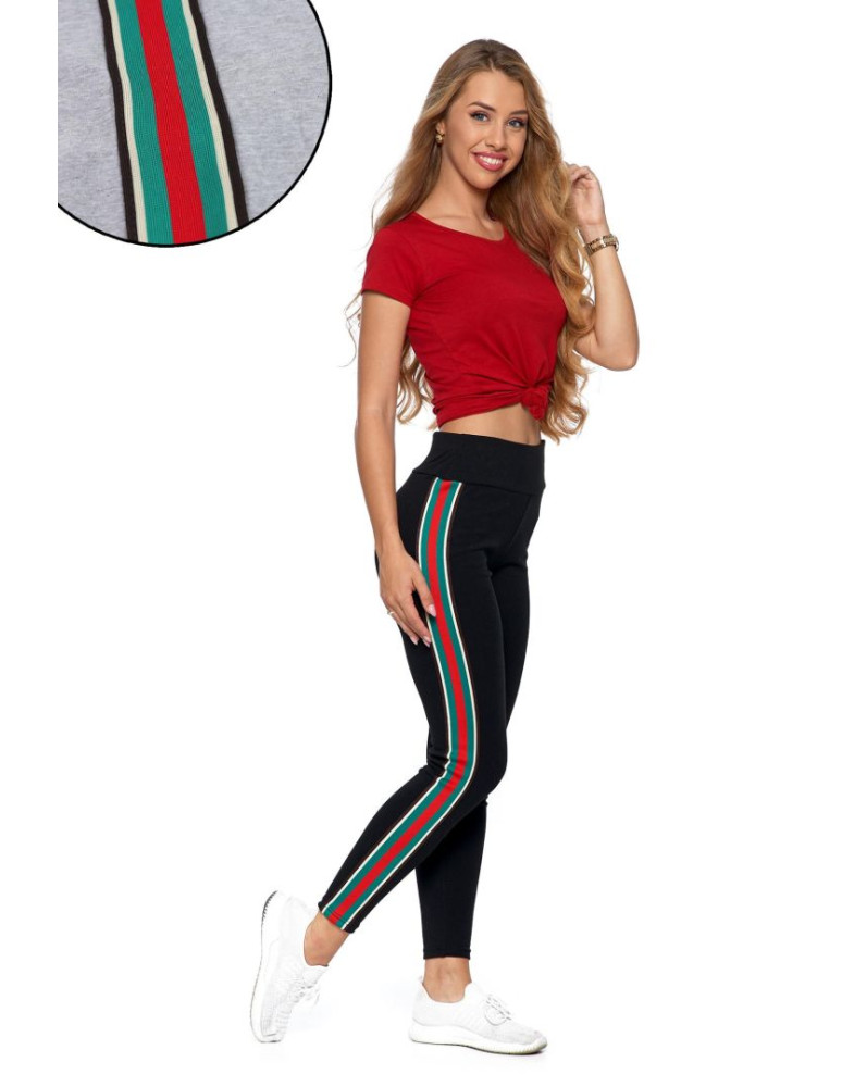 Legginsy - Legginsy damskie z szerokim lampasem CZARNY - produkt moraj.pl 1