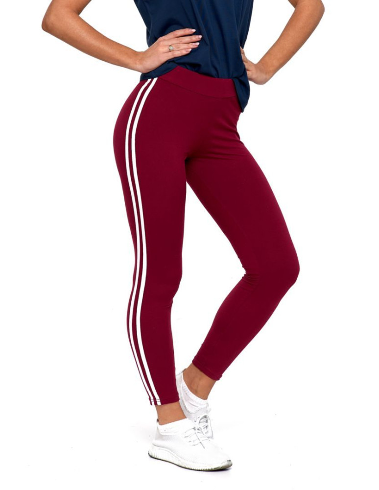 Legginsy - Legginsy damskie z lampasami typu peach touch CZERWONY - produkt moraj.pl 1
