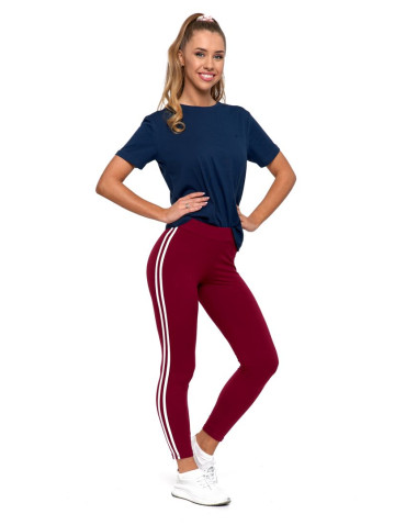 Legginsy - Legginsy damskie z lampasami typu peach touch CZERWONY - produkt 2