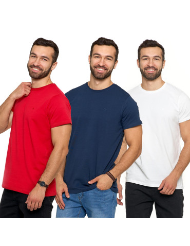 Koszulki, topy, koszule - T-shirt męski z bawełny czesanej z okrągłym dekoltem 3-pak WIELOKOLOROWY - produkt 1