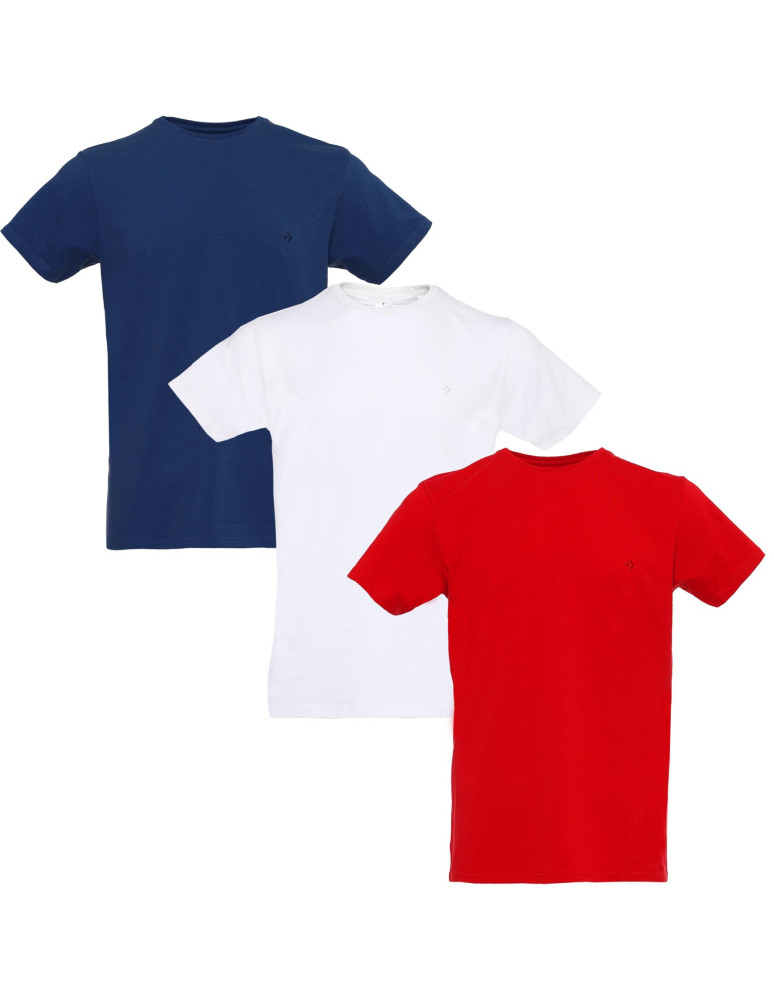 Koszulki, topy, koszule - T-shirt męski z bawełny czesanej z okrągłym dekoltem 3-pak WIELOKOLOROWY - produkt moraj.pl 2