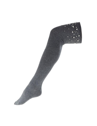 Zakolanówki - Zakolanówki damskie z ozdobnymi perełkami SZARY - produkt 1