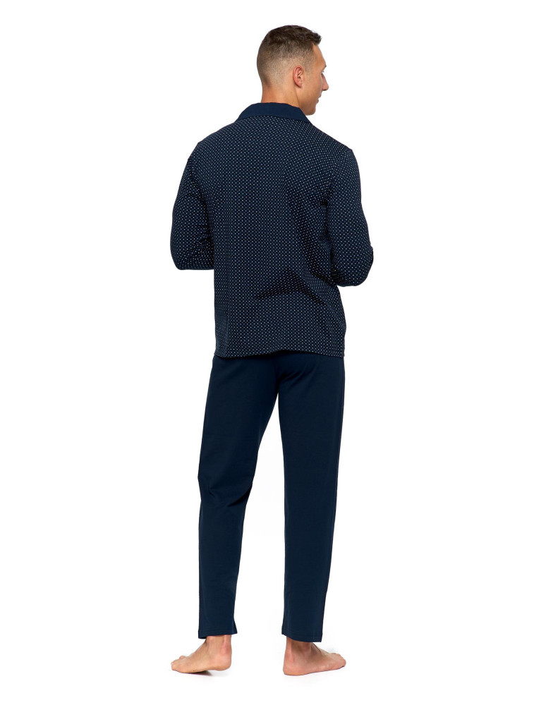Długi rękaw - Męska piżama bawełniana zapinana na guziki plus size GRANATOWY - produkt moraj.pl 5