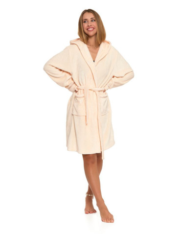 Szlafroki - Ciepły szlafrok damski z wiązaniem JASNY BEŻOWY - produkt 5