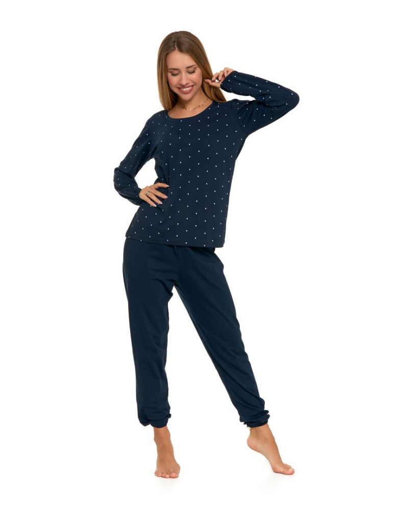 Długi rękaw - Piżama damska bawełniana długa w kropeczki Plus Size GRANATOWY - produkt moraj.pl 5