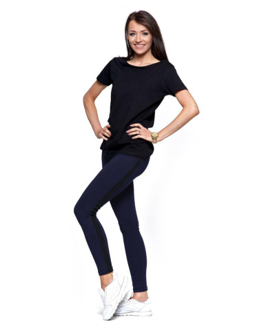 Legginsy - Legginsy damskie z brokatowym lampasem GRANATOWY - produkt 1