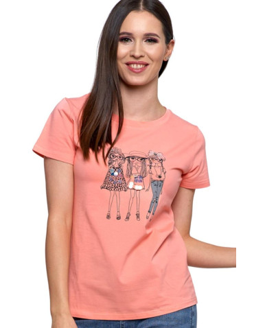 Koszulki i topy - Damski t-shirt z cekinami glamour POMARAŃCZOWY - produkt 1