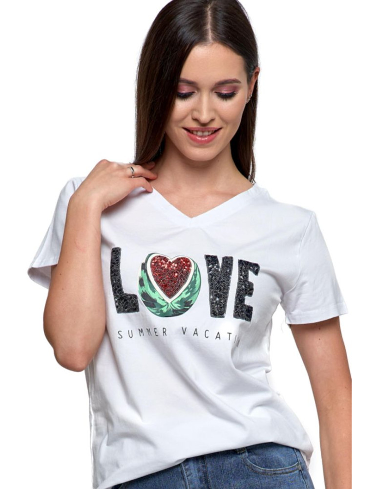 Koszulki i topy - Damski t-shirt cekiny arbuz glamour BIAŁY - produkt moraj.pl 1
