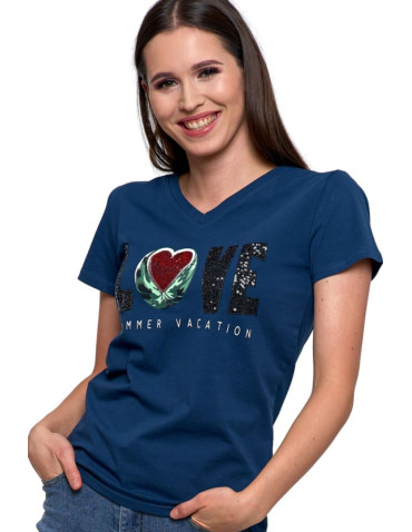 Koszulki i topy - Damski t-shirt cekiny arbuz glamour GRANATOWY - produkt 1