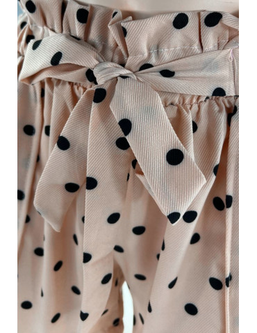 Szorty - Szorty damskie z kokardą w groszki BEŻOWY - produkt 3