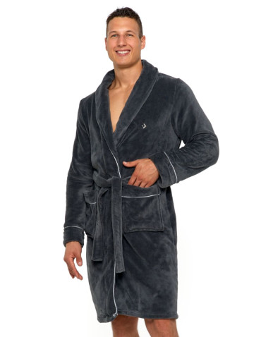 Szlafroki - Szlafrok męski krótki puszysty GRANATOWY - produkt 6