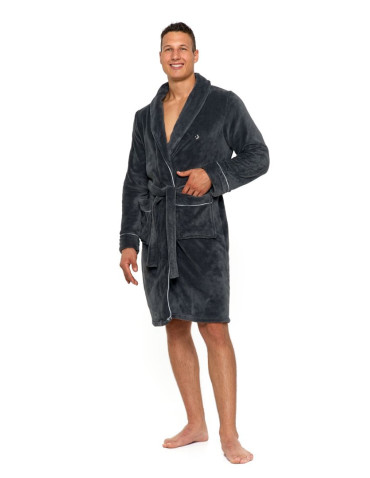 Szlafroki - Szlafrok męski krótki puszysty GRANATOWY - produkt 7