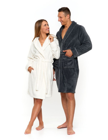 Szlafroki - Szlafrok męski krótki puszysty GRANATOWY - produkt 10