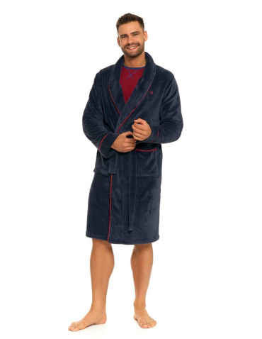 Szlafroki - Szlafrok męski krótki puszysty GRANATOWY - produkt 11