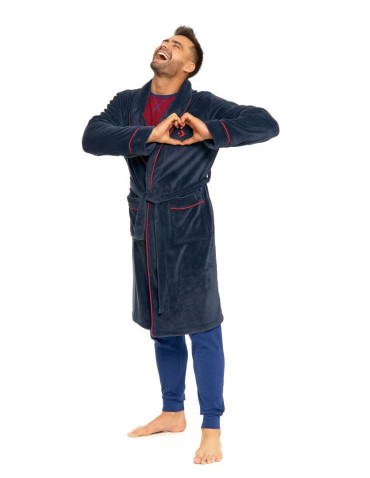 Szlafroki - Szlafrok męski krótki puszysty GRANATOWY - produkt 13