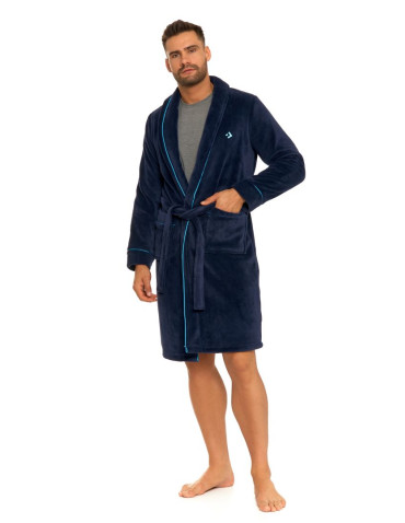 Szlafroki - Szlafrok męski krótki puszysty GRANATOWY - produkt 16