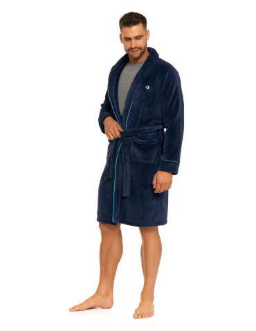 Szlafroki - Szlafrok męski krótki puszysty GRANATOWY - produkt 17