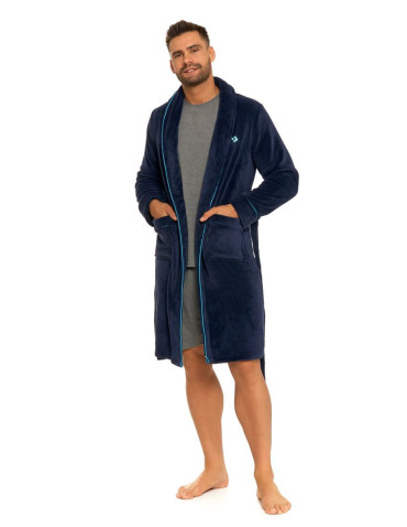 Szlafroki - Szlafrok męski krótki puszysty GRANATOWY - produkt 18