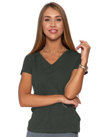 Koszulki i topy - T-shirt damski bawełniany z dekoltem V GRANATOWY - produkt 4