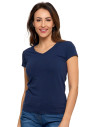 T-shirt damski bawełniany z dekoltem V GRANATOWY