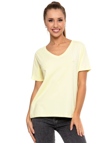 Koszulki i topy - Koszulka damska bawełna Premium T-shirt dekolt w serek ŻÓŁTY - produkt 1