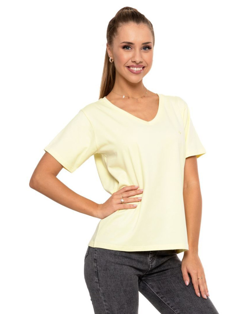 Koszulki i topy - Koszulka damska bawełna Premium T-shirt dekolt w serek ŻÓŁTY - produkt moraj.pl 2
