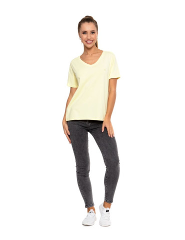 Koszulki i topy - Koszulka damska bawełna Premium T-shirt dekolt w serek ŻÓŁTY - produkt 3