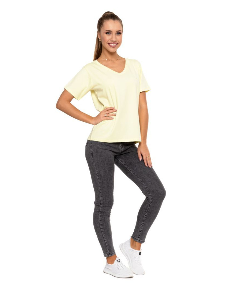 Koszulki i topy - Koszulka damska bawełna Premium T-shirt dekolt w serek ŻÓŁTY - produkt moraj.pl 4