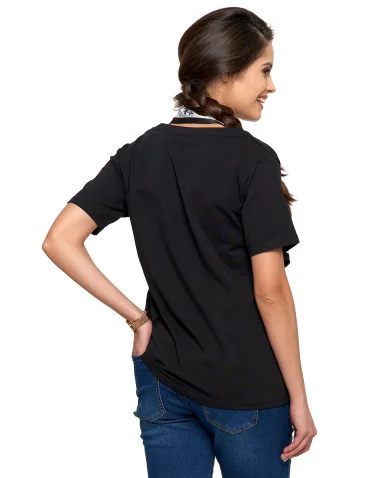 Koszulka damska bawełna Premium T-shirt dekolt w serek - CZARNY - produkt 2