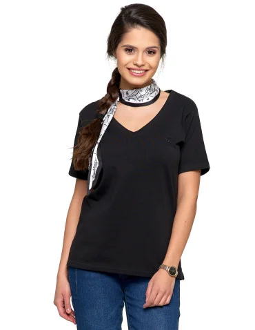 Koszulka damska bawełna Premium T-shirt dekolt w serek - CZARNY