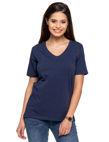 Koszulki i topy - Koszulka damska bawełna Premium T-shirt dekolt w serek GRANATOWY - produkt 1