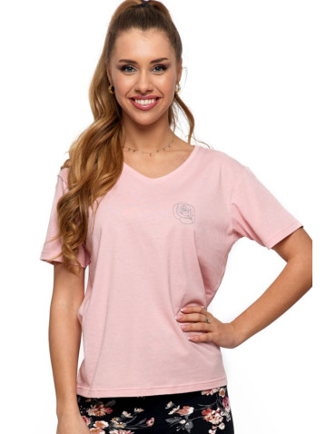 Bluzki i koszule - T-shirt damski z linearną różą RÓŻOWY - produkt 1