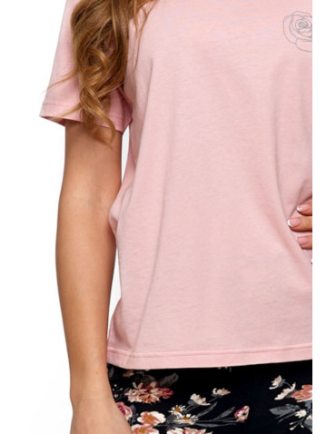 Bluzki i koszule - T-shirt damski z linearną różą RÓŻOWY - produkt 2